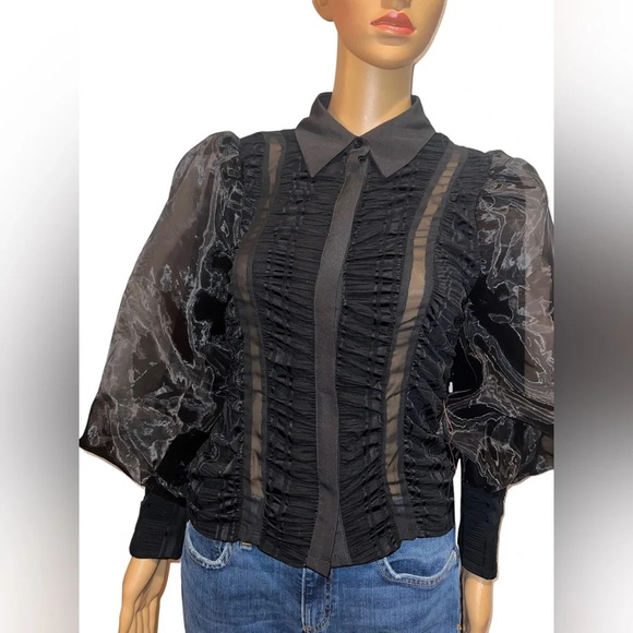 ASOS LUXE ruched chiffon shirt in black size 4 - Picture 4 of 10